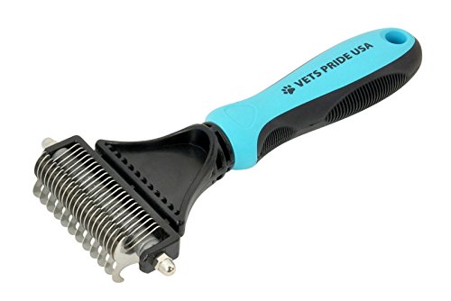 Vets Pride Usa Dog & Cat Dematting/deshedding Rake/comb With Double Sided Blade. Strips Out Mats & Knots. Removes Loose Undercoat. Ergonomic Soft Grip Handle. Best Tool During Shedding Season