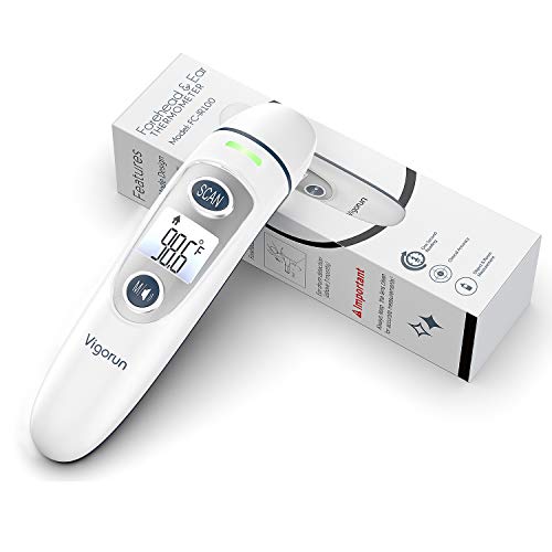 Vigorun Forehead And Ear Thermometer For Fever, 5 In 1 Infrared Digital Thermometer With New Algorithm For Best Accuracy, Instant Reading For Infant Baby Adults And Kids