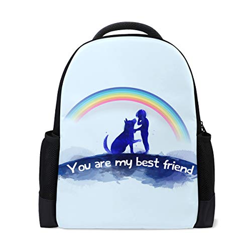 Vikko Watercolor Rainbow Boy Dog Best Friend Backpacks School Book Bag Multipurpose Travel Hiking Camping Daypack Laptop Backpack Casual College Backpack For Kids Boys Girls