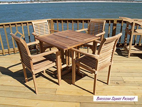 Windsor's Genuine Grade A Teak, Barcelona 35 Square Drop Leaf Table W/4 Casa Blanca Stacking Arm Chairs W Comfortable Contoured Seats, World's Best Outdoor Furniture, Teak Lasts A Lifetime. Assembled