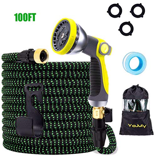 Yojuly Expandable Garden Hose,100 Ft Leakproof Lightweight Garden Water Hose With 10 Function Spray Nozzle And Durable 3 Layers Latex,best Choice For Watering And Washing
