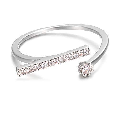 Yves Renaud Micro Pave Bar And Crystal Dot Adjustable Ring. Best Suited For Ring Sizes 7 To 9 Hypoallergenic Fashion Jewelry For Women, Girls